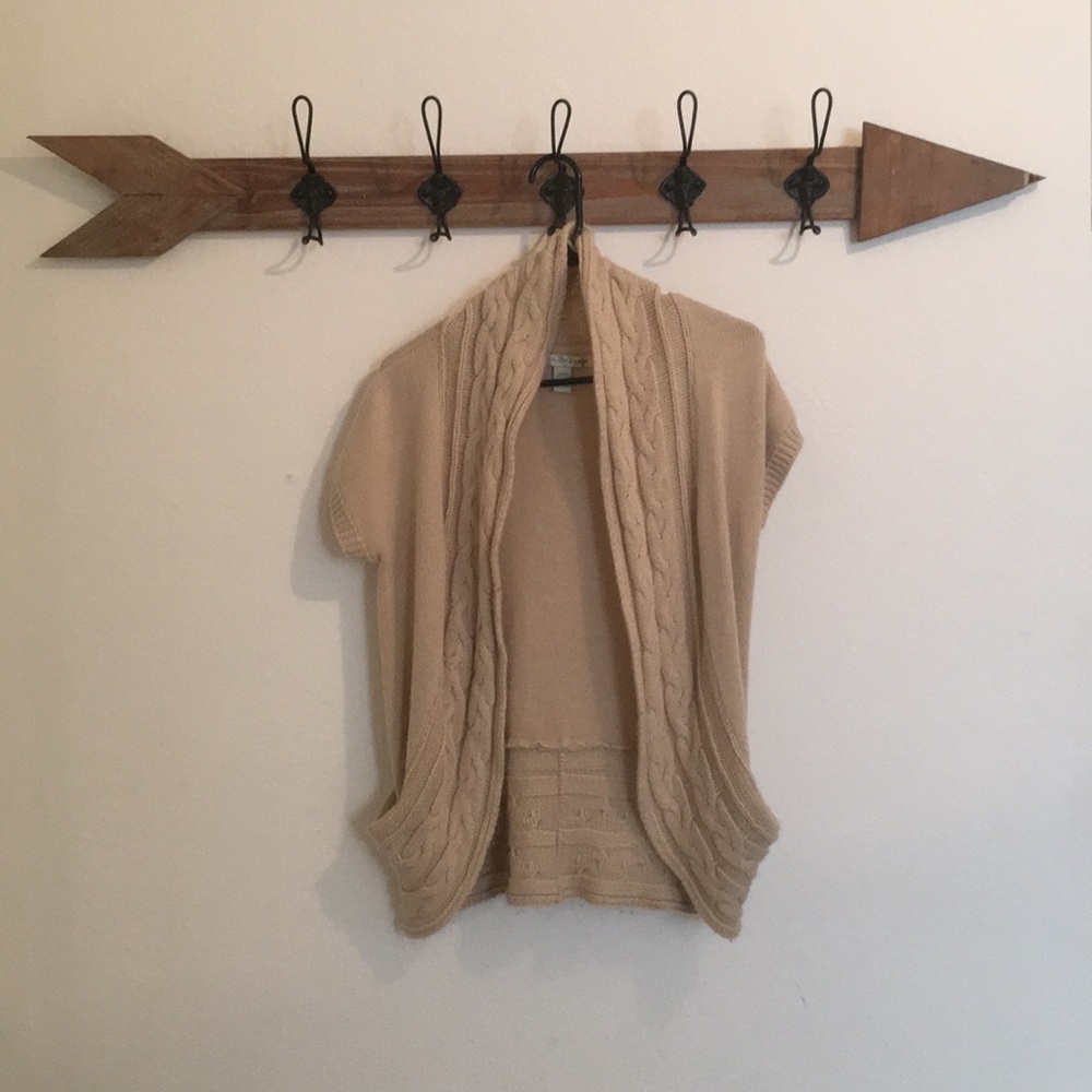 Beige short sleeve open cardigan